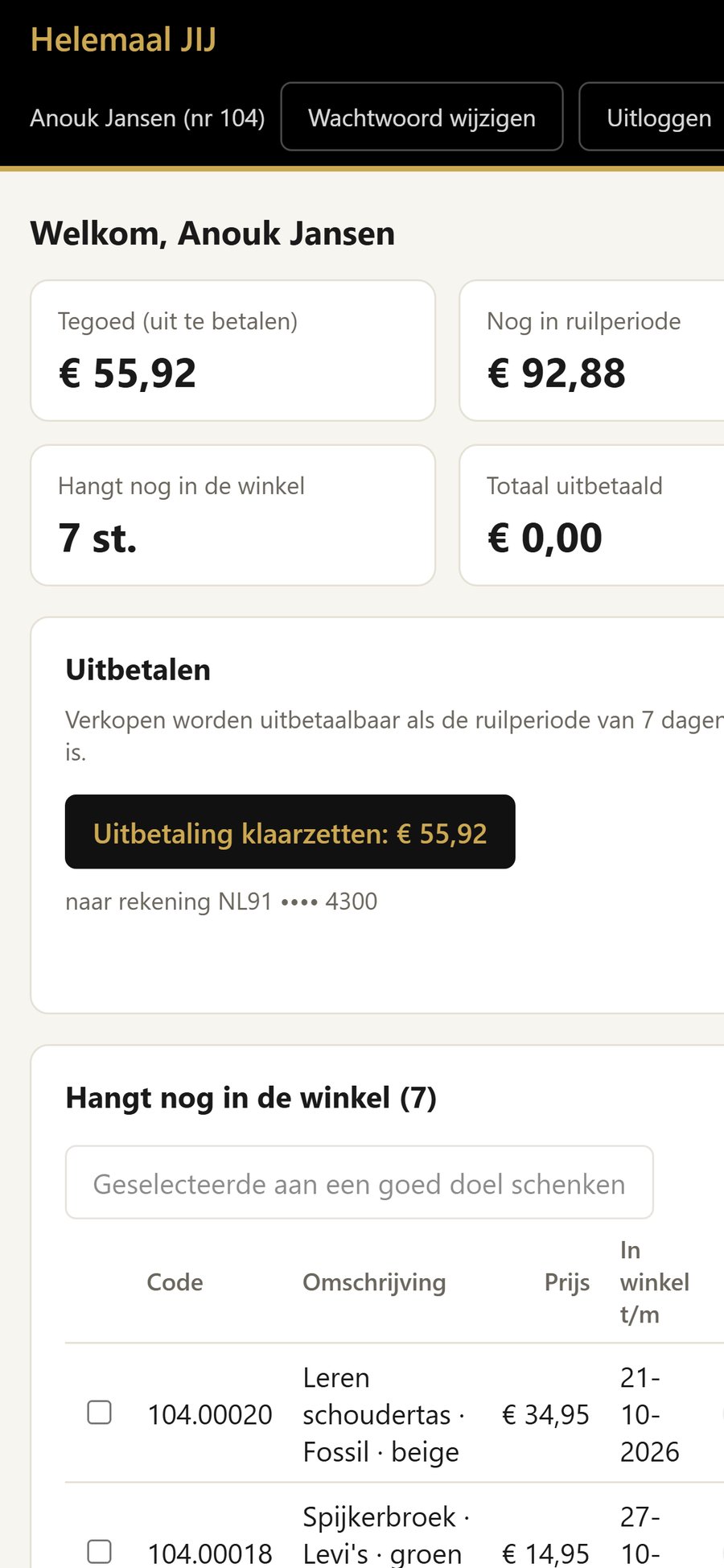 Het klantenportaal van Consigna op de telefoon